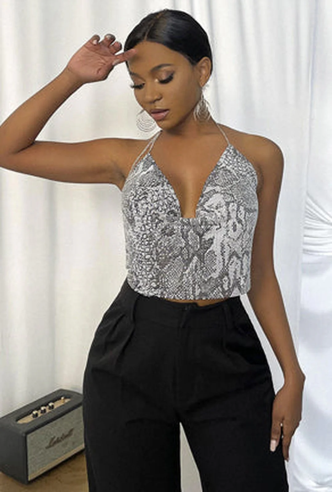 ANASTASIA - LUREX ANIMAL PRINT CROP TOP - Image 4