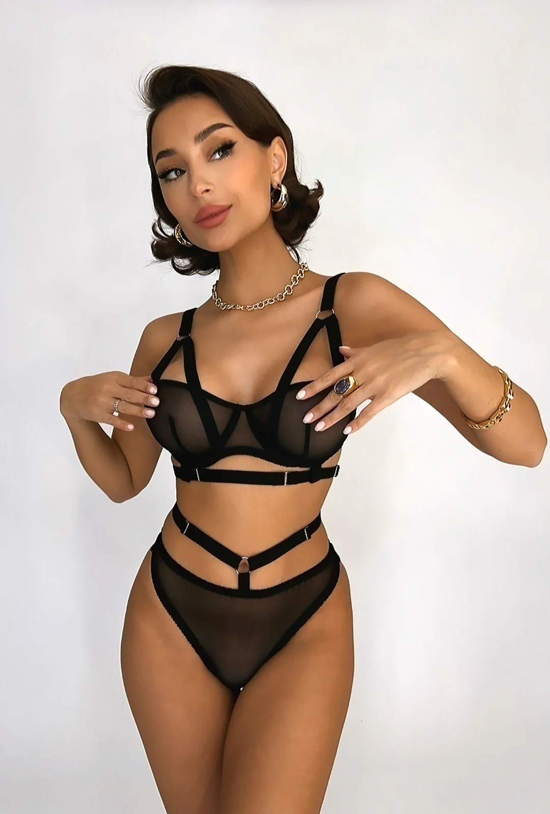 ASH - SHEER MESH HARNESS LINGERIE SET - Image 3