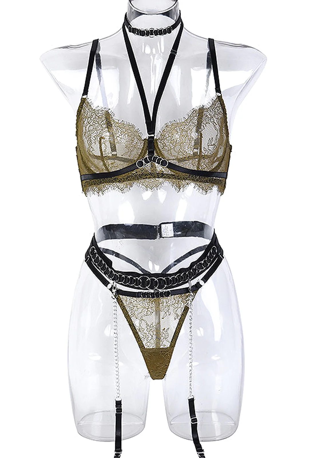 AURORA - 3 PIECE LACE & CHAIN LINGERIE SET - Image 4