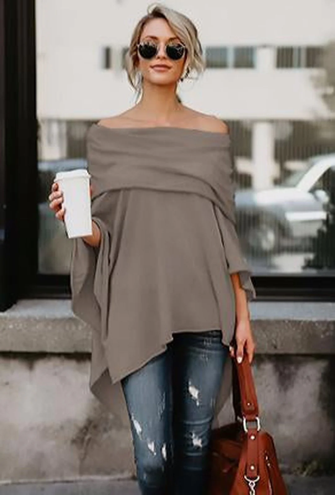 BRANDI - PONCHO JERSEY KNIT TOP - Image 10