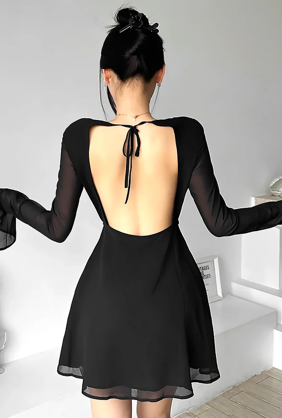 CERI - SHEER TRUMPET MINI DRESS - Image 6