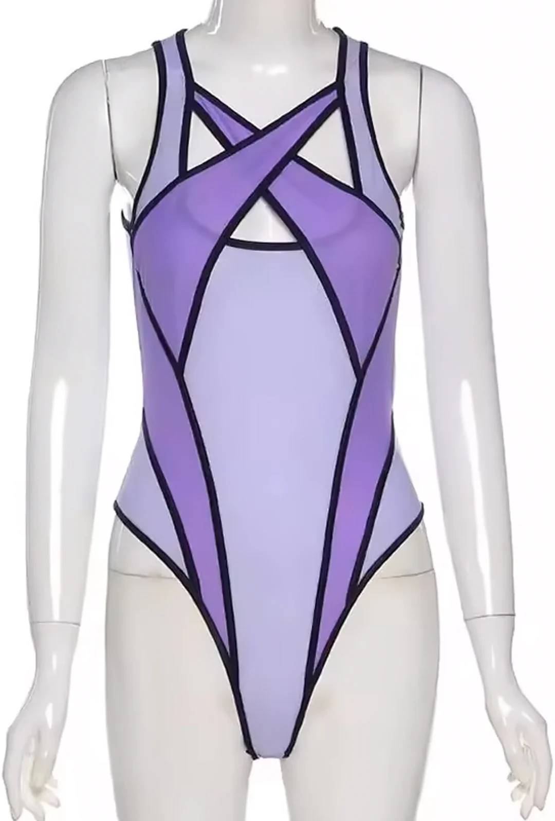 LONDON - SHEER ASYM CONTRAST BODYSUIT TOP - Image 4