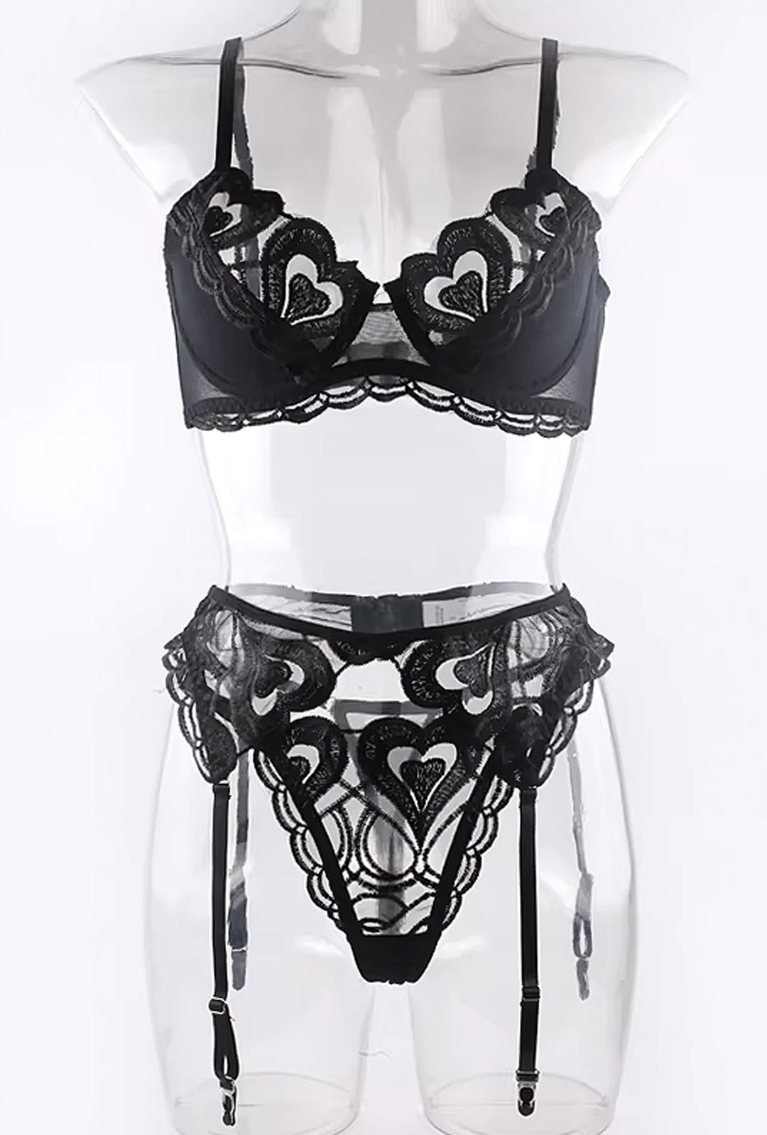 LOVVE - SHEER HEART SHAPE LACE GARTER LINGERIE - Image 4