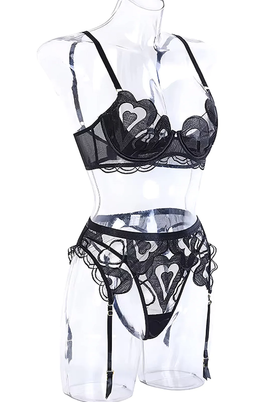 LOVVE - SHEER HEART SHAPE LACE GARTER LINGERIE - Image 5