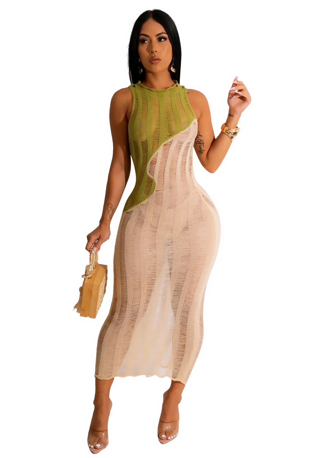 RENAYE - SHEER KNIT COLOR BLOCK MAXI DRESS - Image 5
