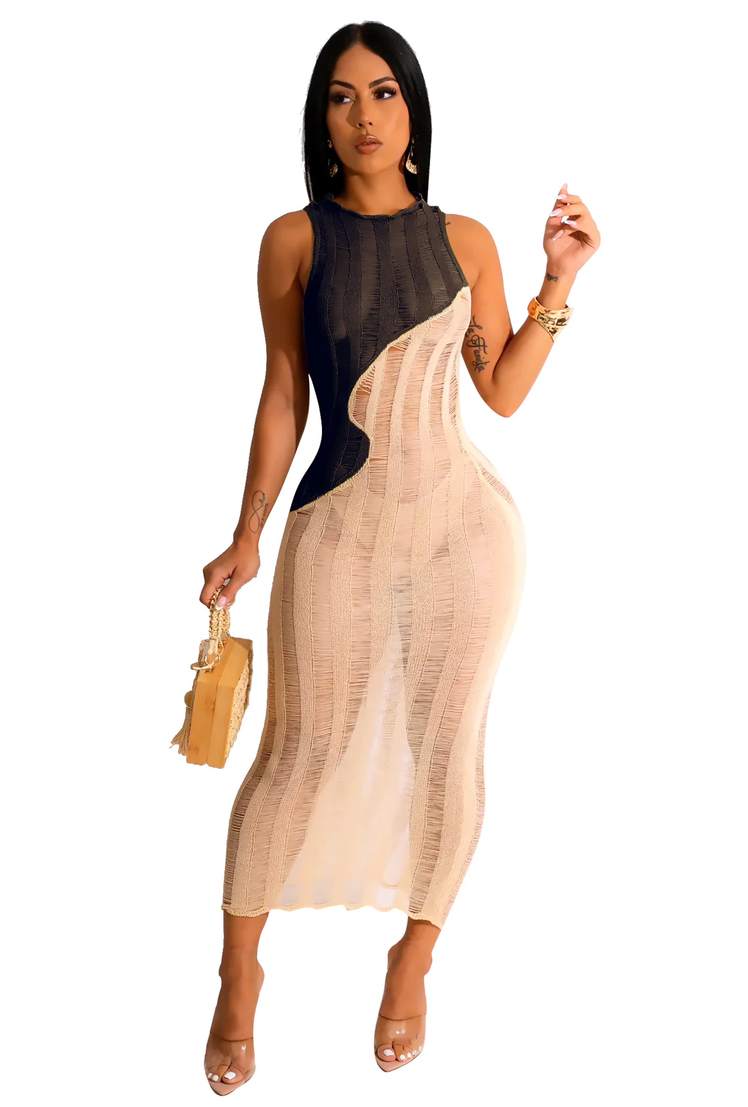 RENAYE - SHEER KNIT COLOR BLOCK MAXI DRESS - Image 7