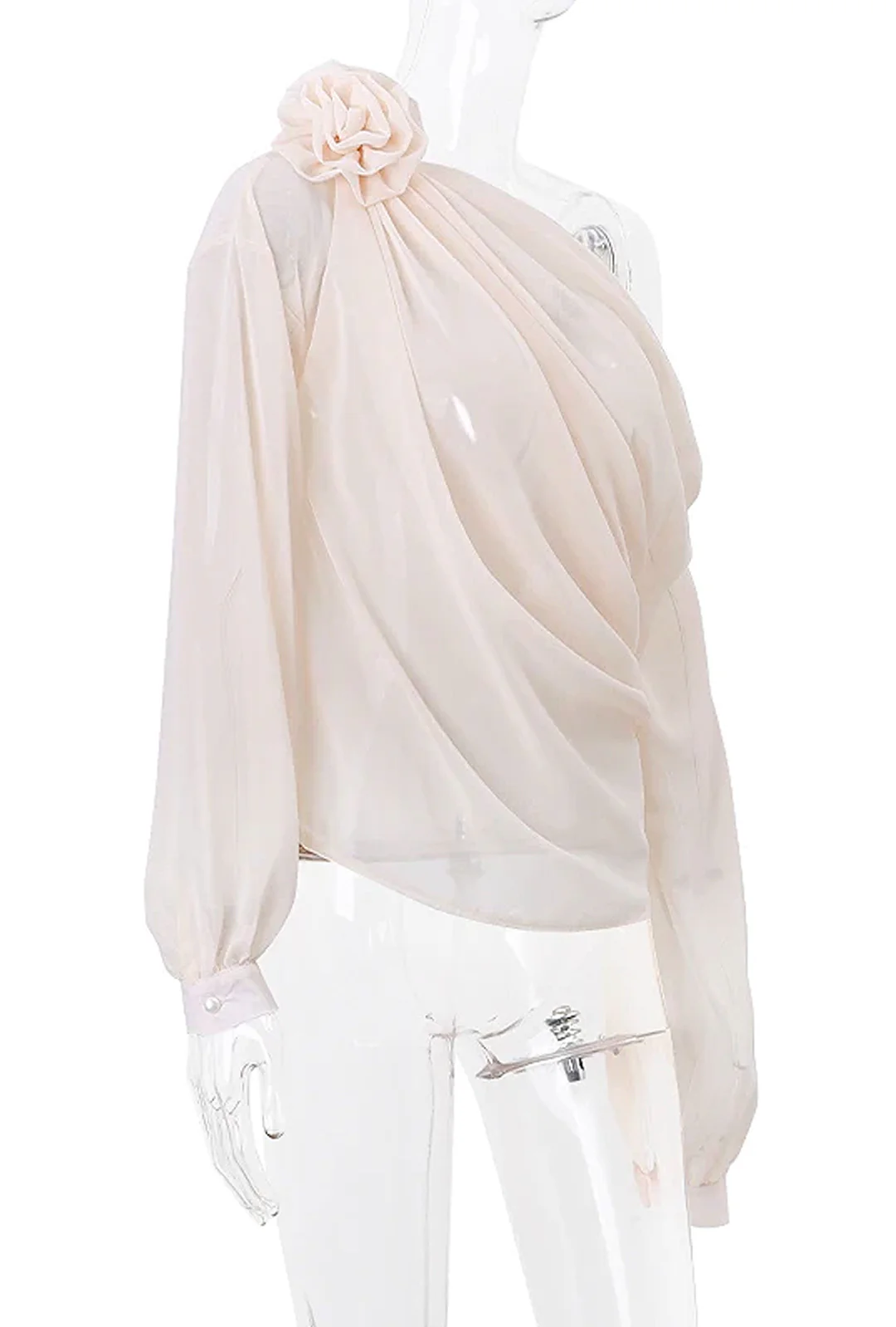 SHELLY - DRAPED ROSE MOTIF BLOUSE TOP - Image 3