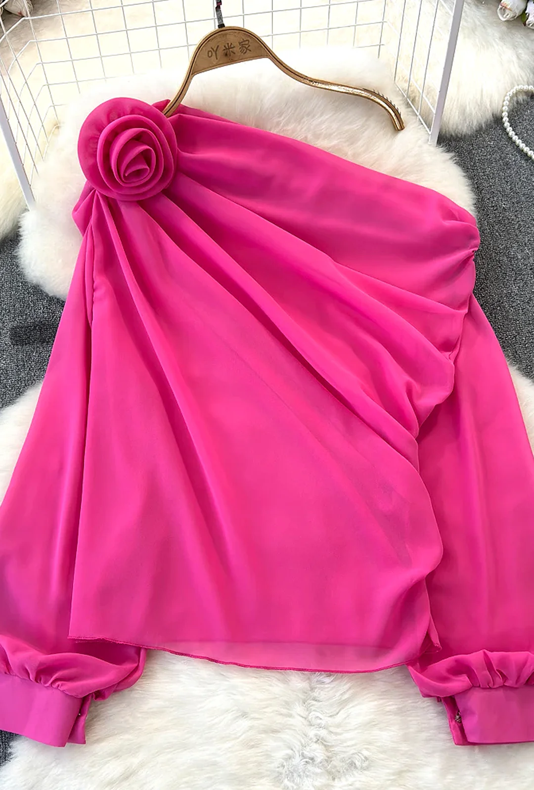 SHELLY - DRAPED ROSE MOTIF BLOUSE TOP - Image 9