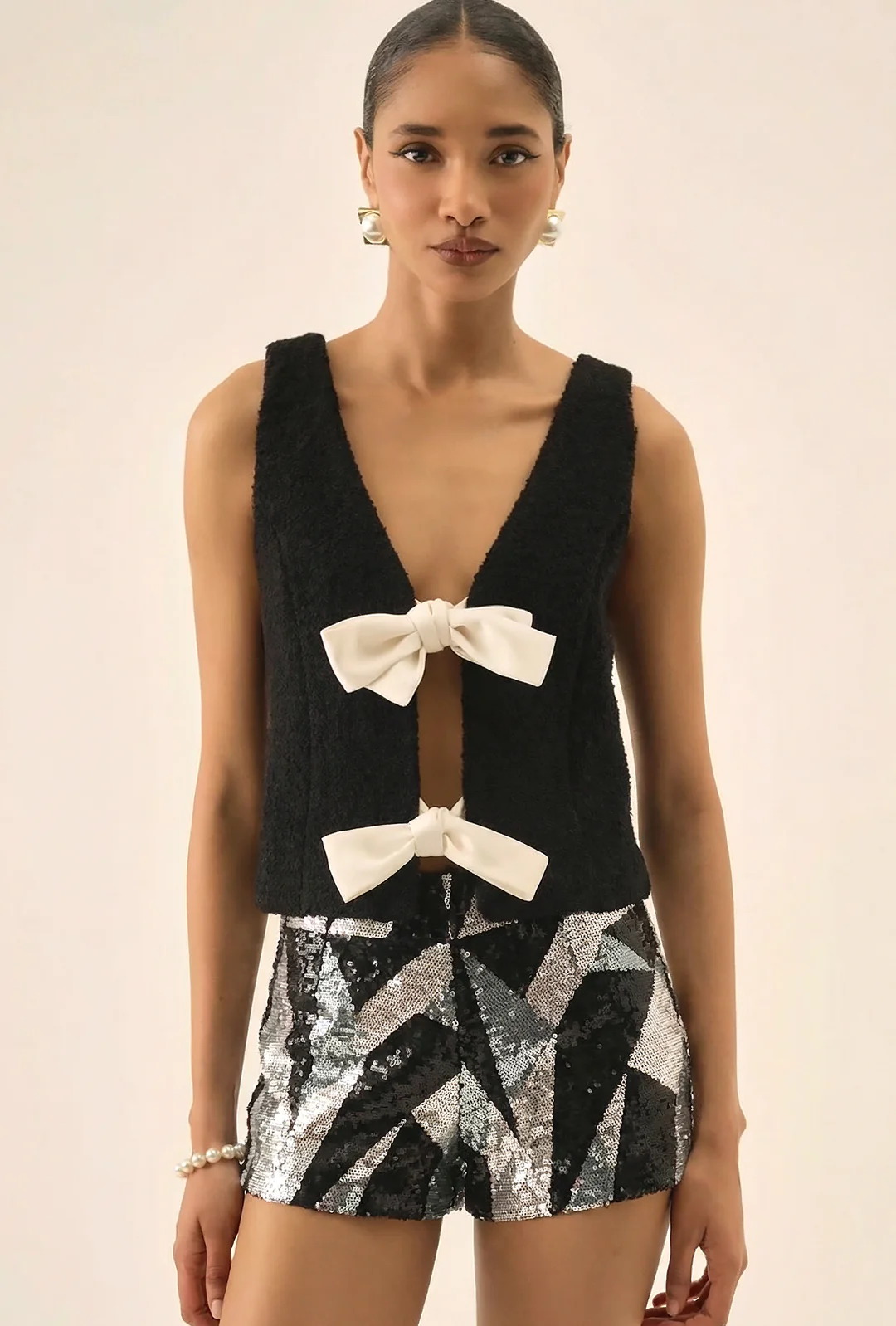TANIA - CUBIC PATTERN SEQUIN EVENING SHORTS - Image 6