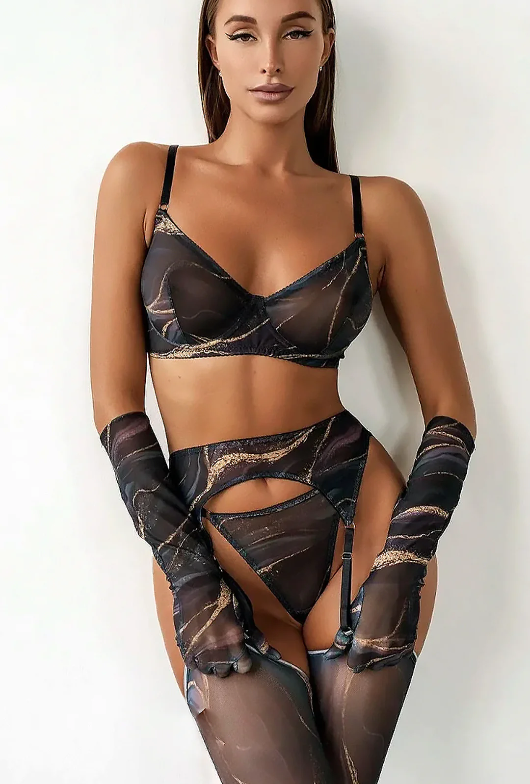 TERRYL - GARTER & GLOVE LINGERIE 5 PIECE SET - Image 7