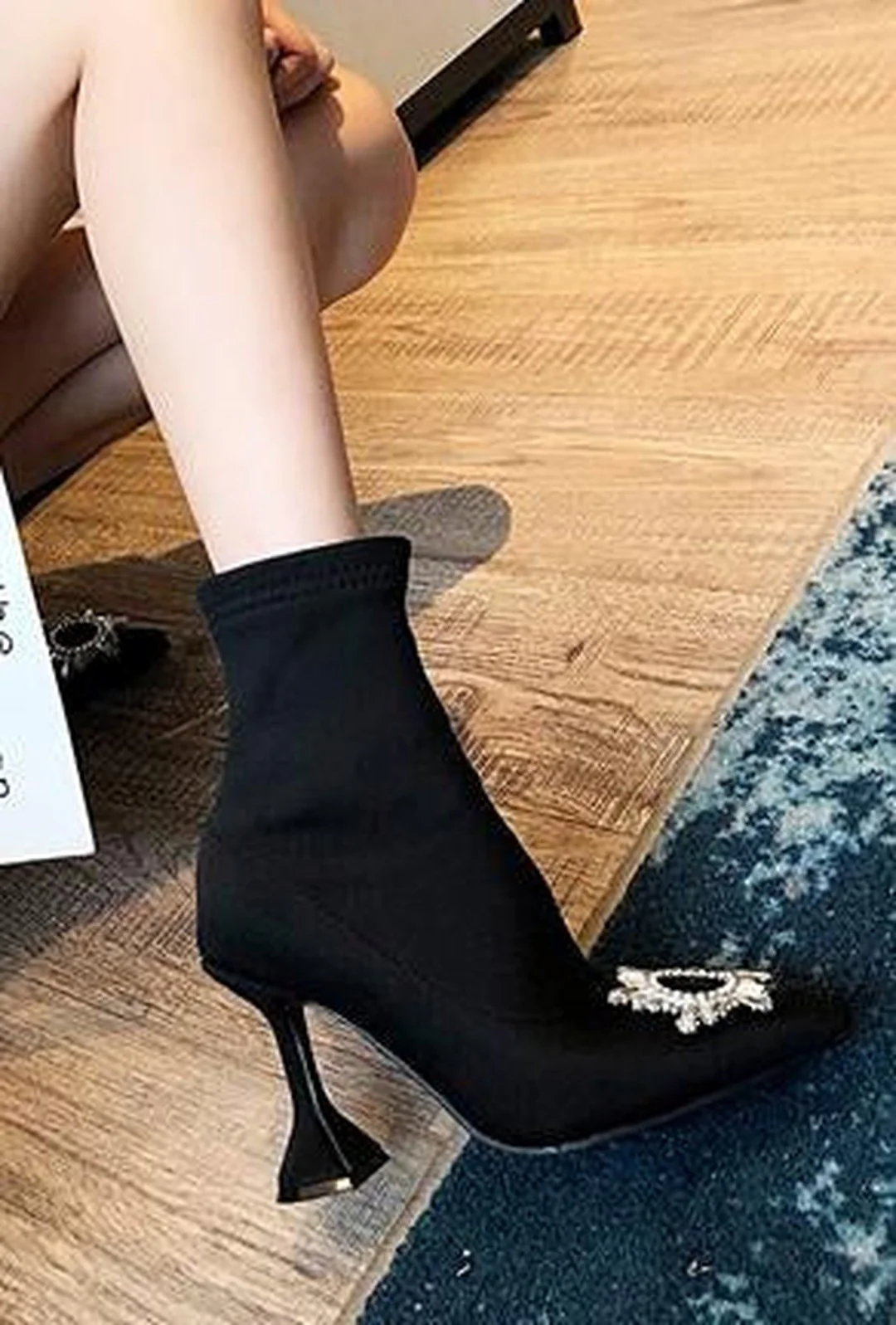 VIOLETA - RHINESTONE SOCK HEELS - Image 3