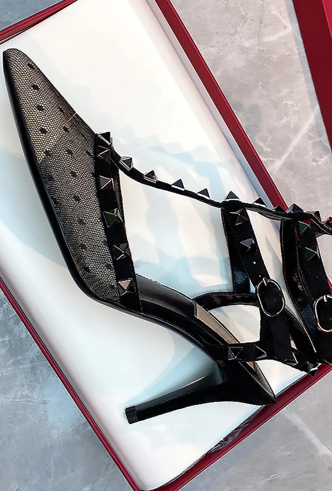 VIVIENNA - MESH STUDROCK SANDAL HEELS - Image 6