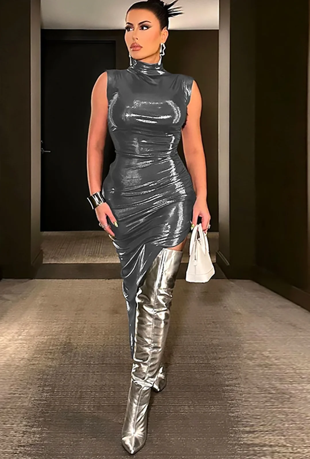 ZARIA - ASYM KNIT METALLIC DRESS - Image 10